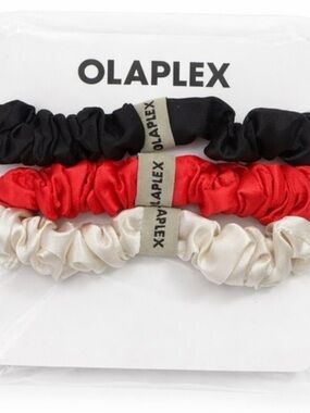 OLAPLEX Satin Hair Scrunchie Trio - Black, Red & Cream - NEW